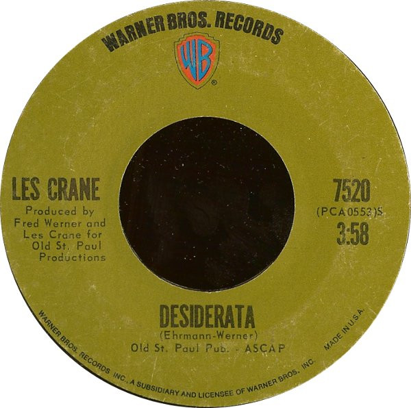  Desiderata/ A Different Drummer 45 Record 